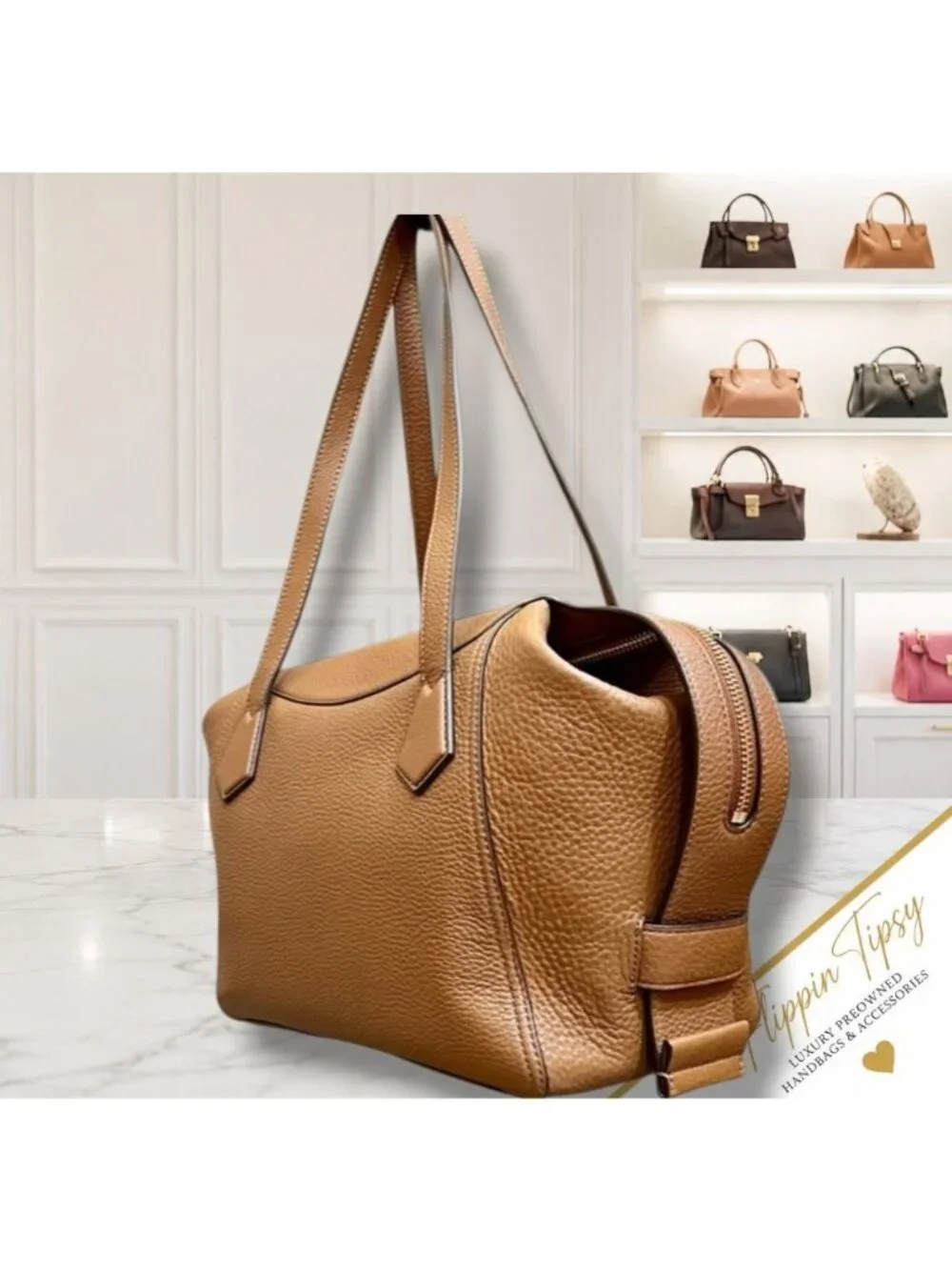 AUTHENTIC TORY BURCH CAMEL BROWN PERRY SATCHEL HANDBAG